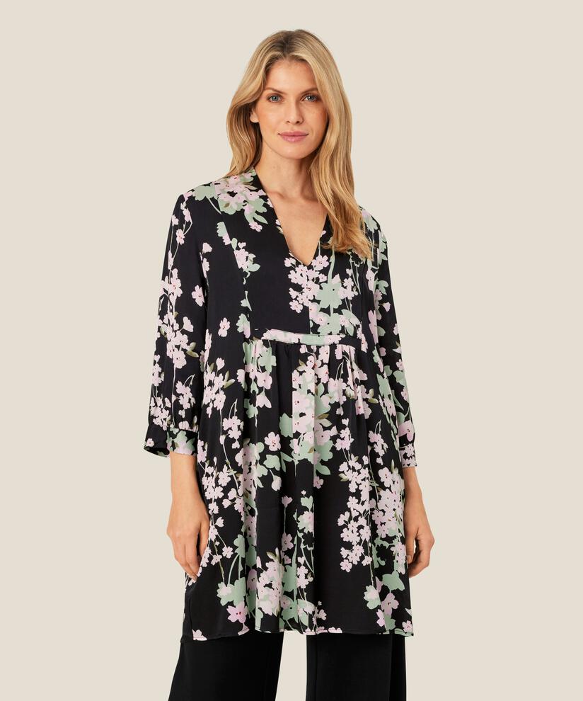 tunique fleurie en viscose avec col en V, Pink Lady