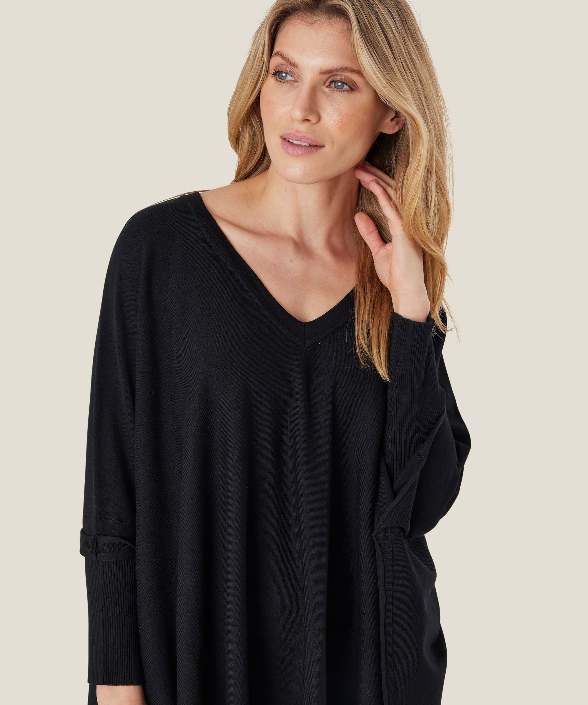 pull en maille oversize à manches étroites, Black