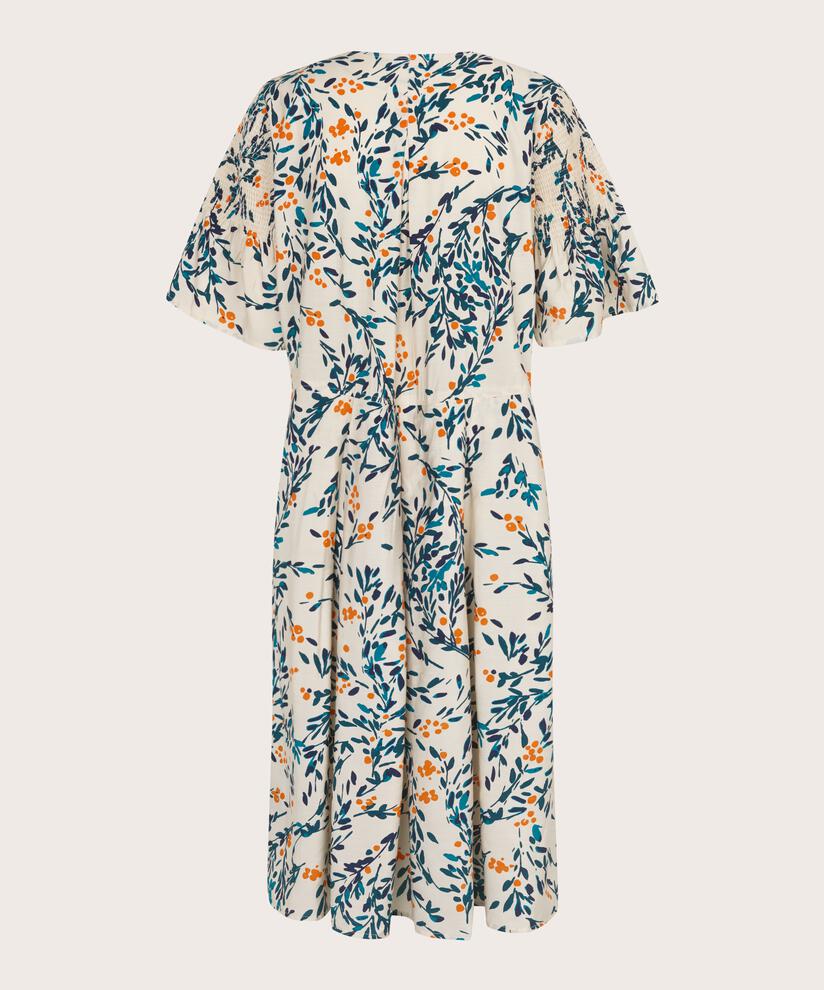 robe en viscose avec col v et smock sur les manches, Russ Orange
