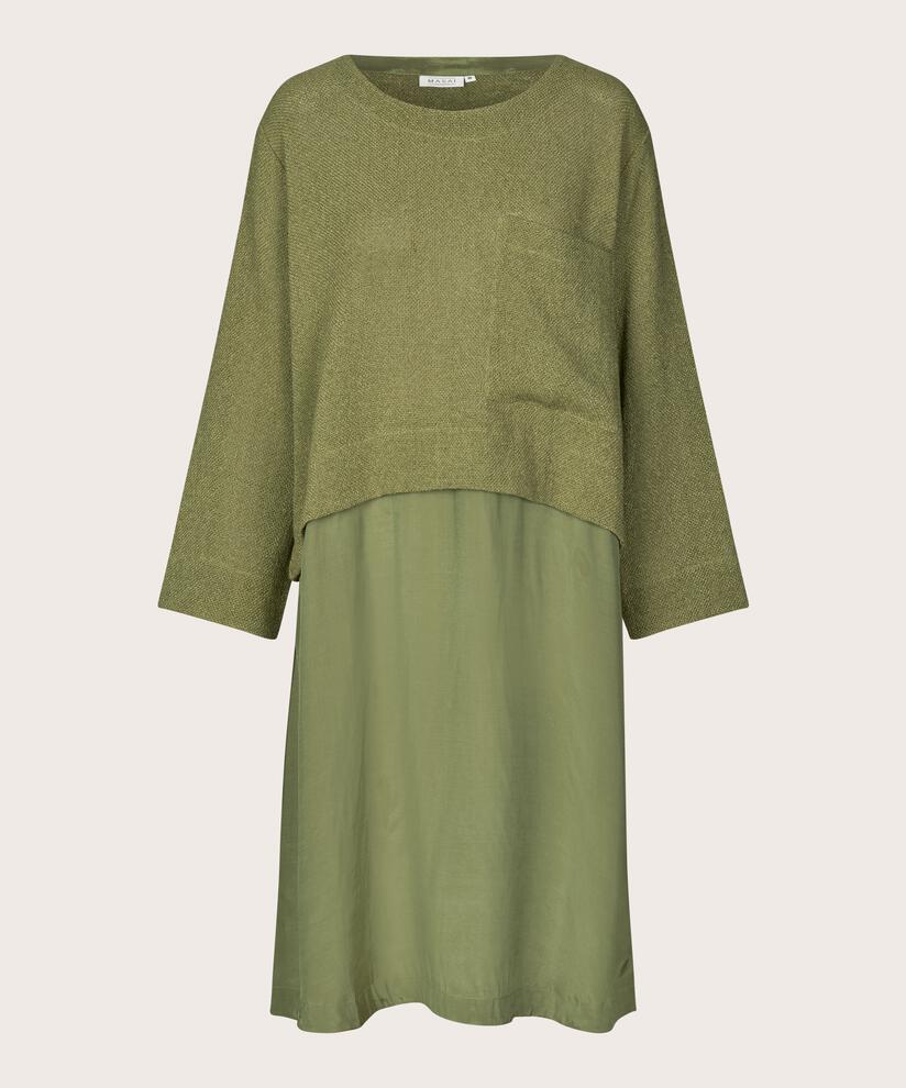 Robe avec corsage bouclé et jupe en viscose, Loden Green