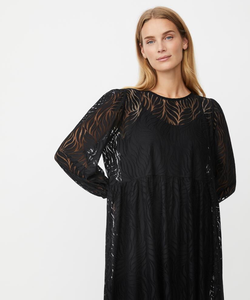 robe en dentelle jersey avec jupon, Black