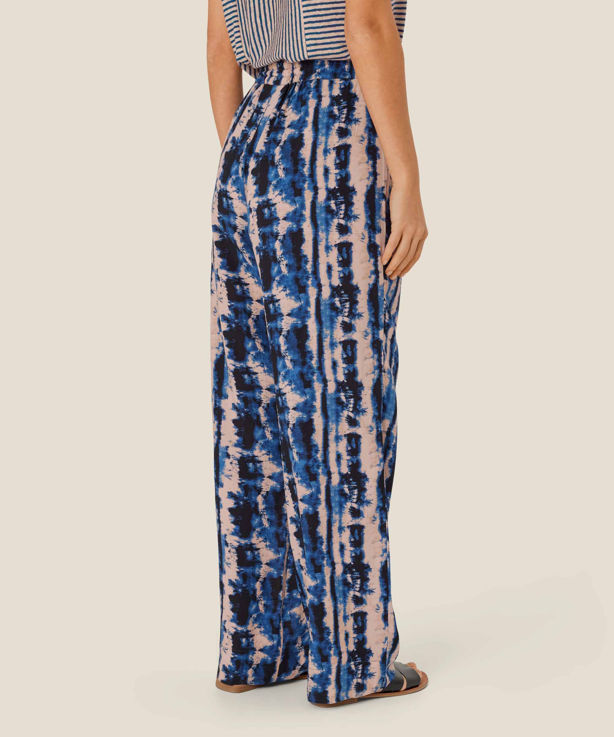 pantalon en viscose imprimé avec taille élastiquée, Navy Peony