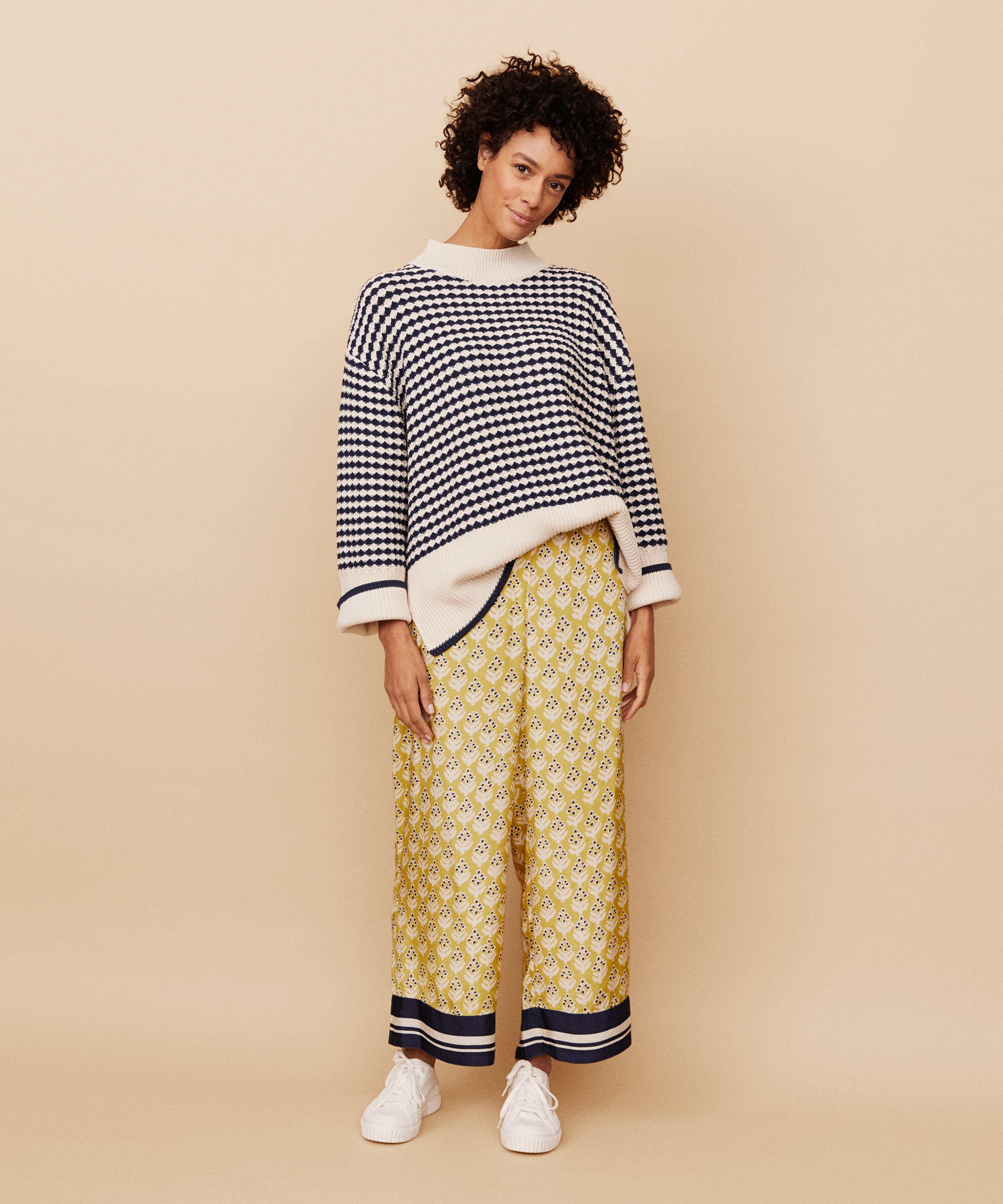 pull en maille de coton à col montant, Mood Indigo