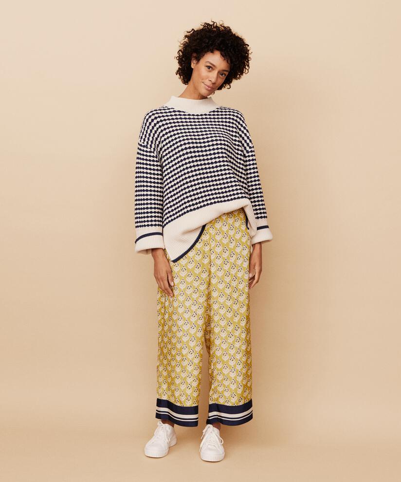 pull en maille de coton à col montant, Mood Indigo