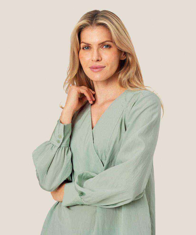 blouse en coton effet cache-cœur, Frosty Green
