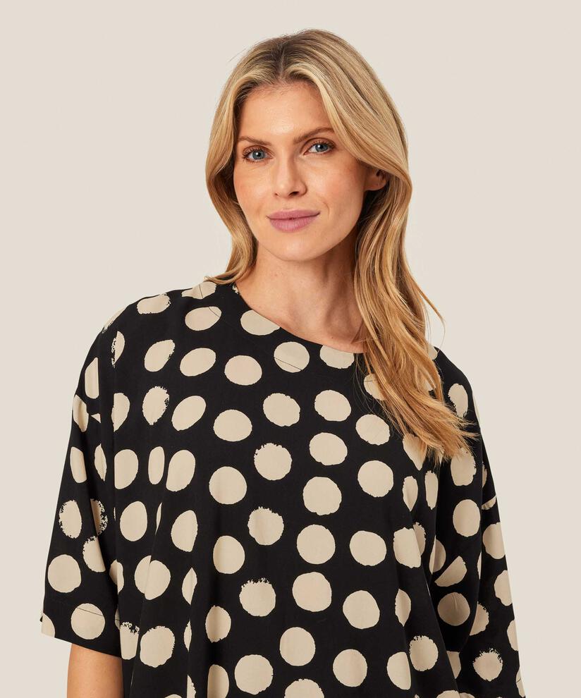 blouse en viscose à pois et col rond, Black