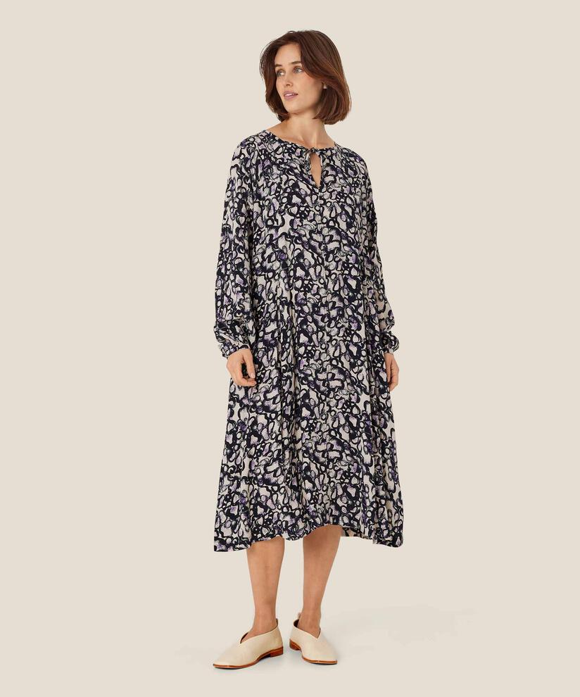 robe imprimée avec poches fendues et liens, Meadow Violet