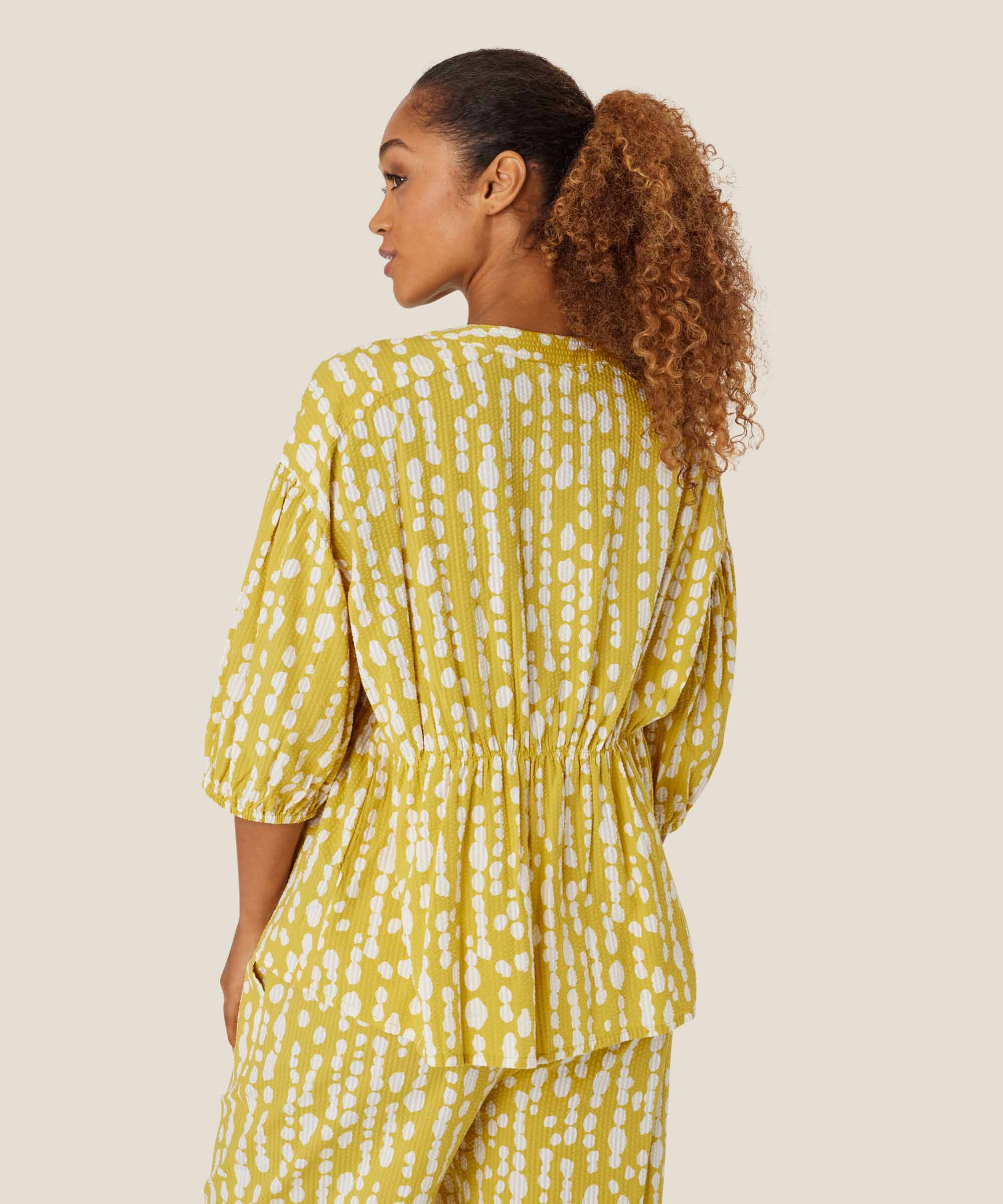 chemise en coton imprimé avec taille élastique, Oil Yellow