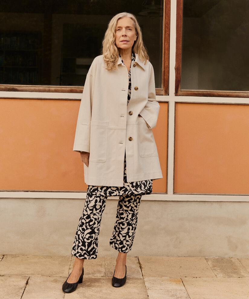 Manteau en coton avec fermeture boutonnée et grandes poches, Oyster White