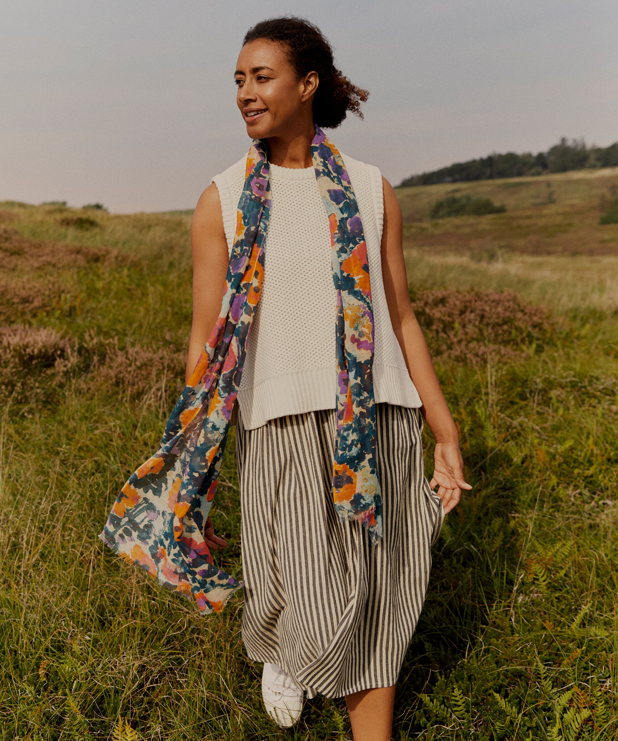 &eacute;charpe fleurie en coton m&eacute;lang&eacute;, Meadow Violet