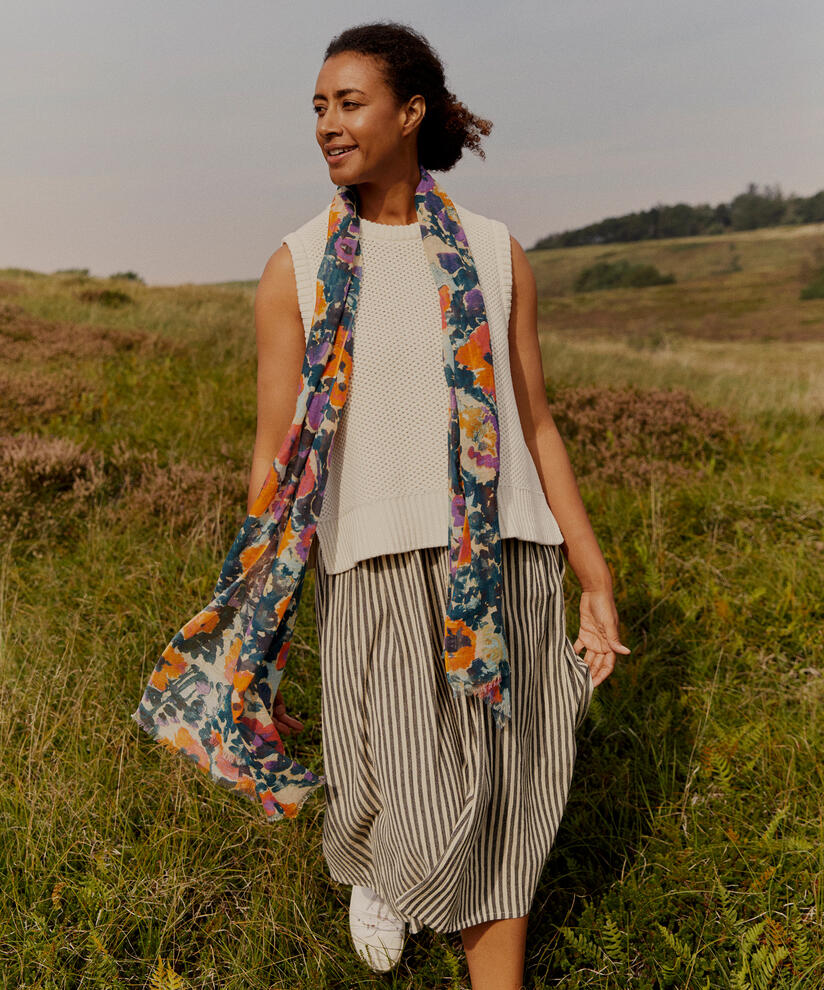 écharpe fleurie en coton mélangé, Meadow Violet