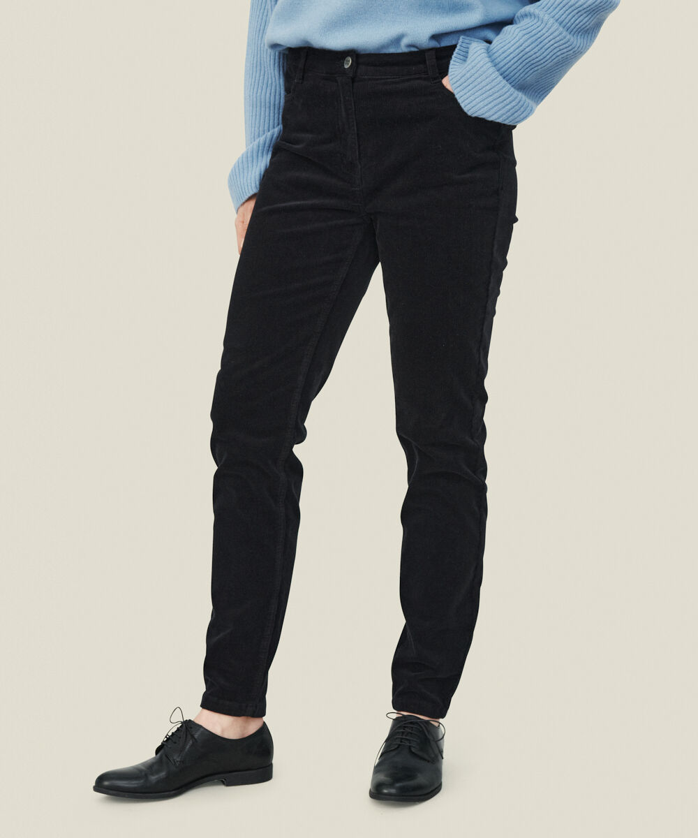 pantalon en velours c&ocirc;tel&eacute; coupe slim, Black