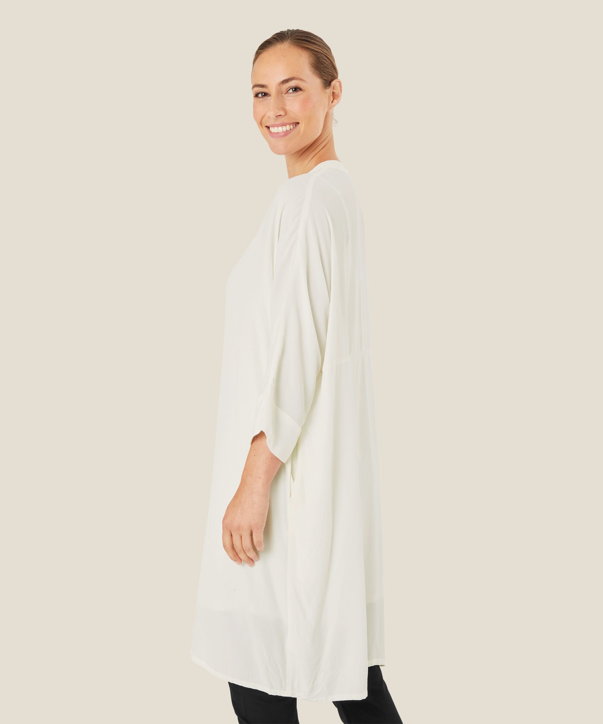 Robe Chemise En Viscose À Manches Trois-quarts, Cream