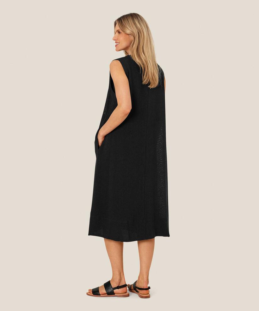Robe bouclée boutonnée sans manches, Black