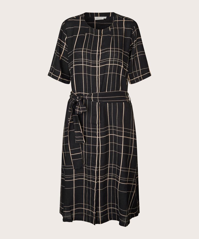 Robe chemise en mélange de lin imprimé, Black