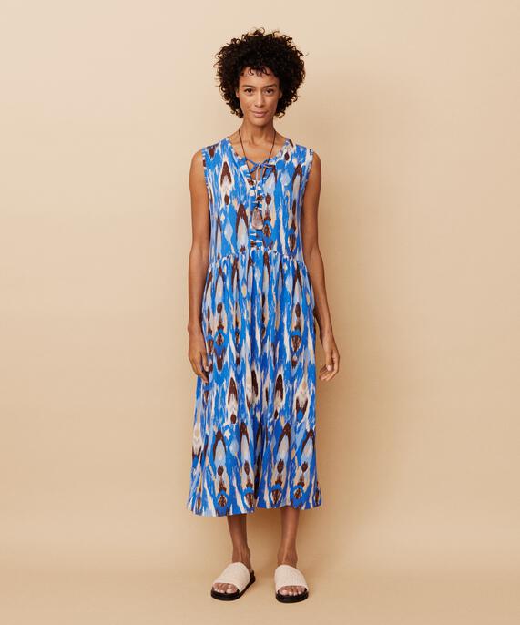 robe en jersey imprimé avec liens au cou, Nebulas Blue