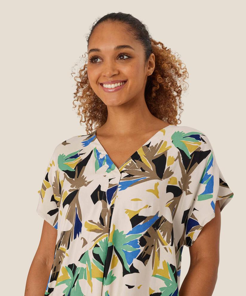 robe en viscose imprimée avec col en V, Dusky Green