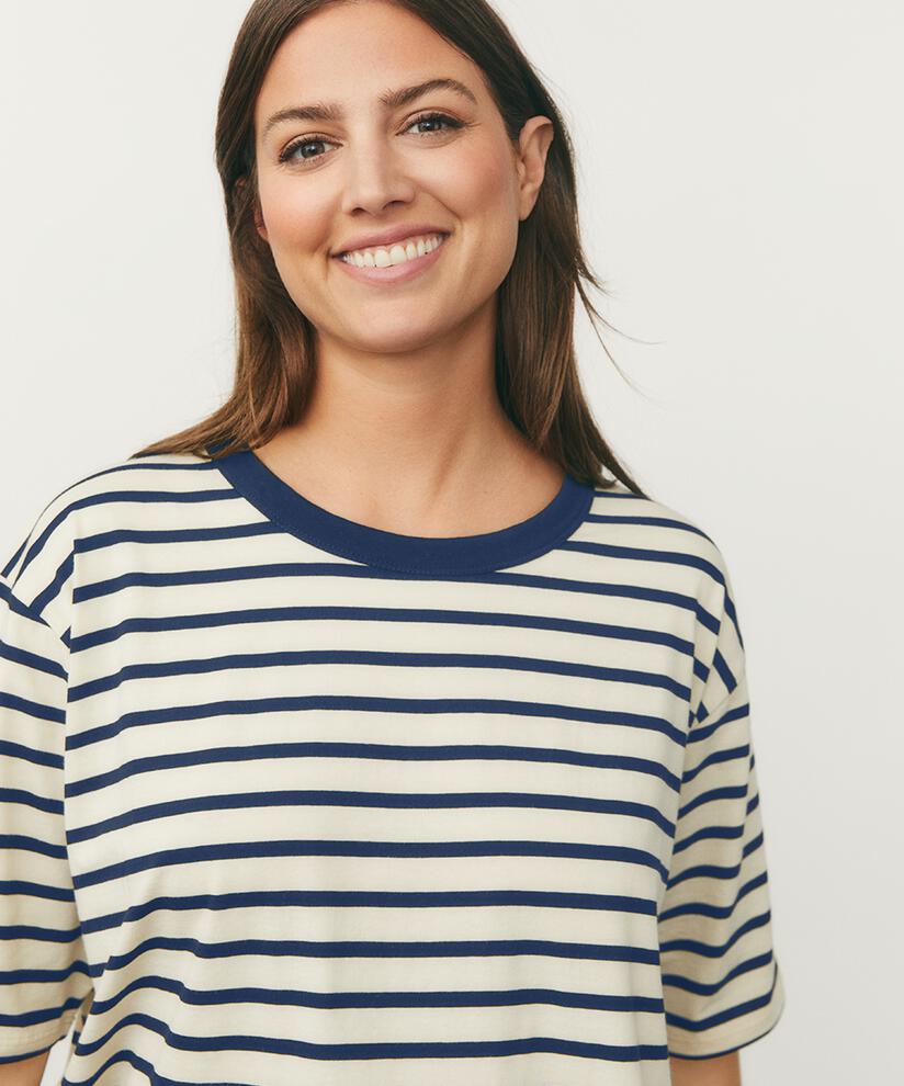 t-shirt rayé à col rond, Navy Blazer