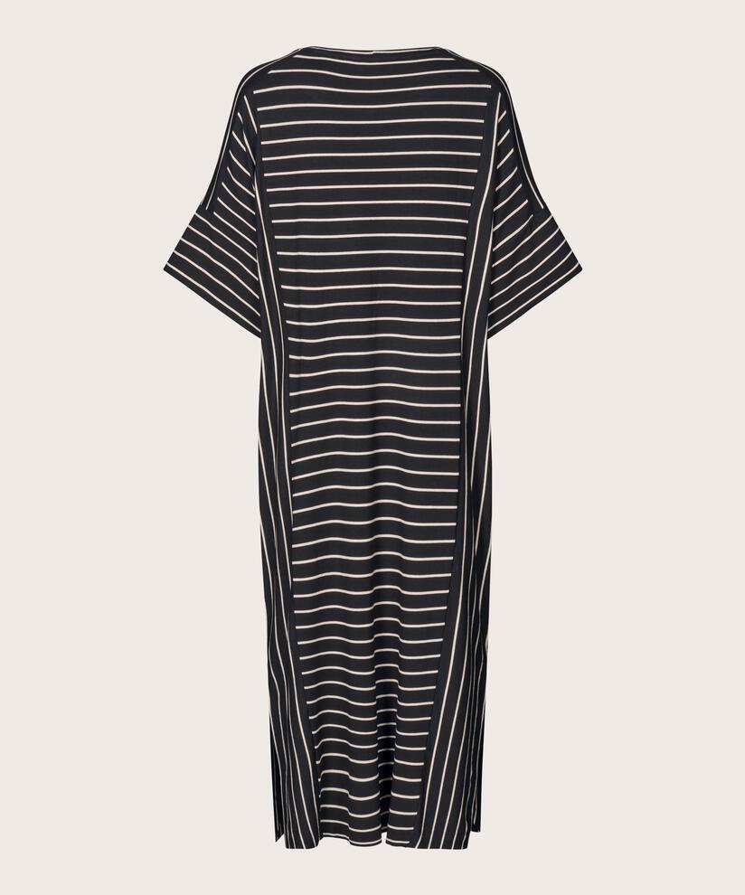 robe en jersey rayé à col rond, Black