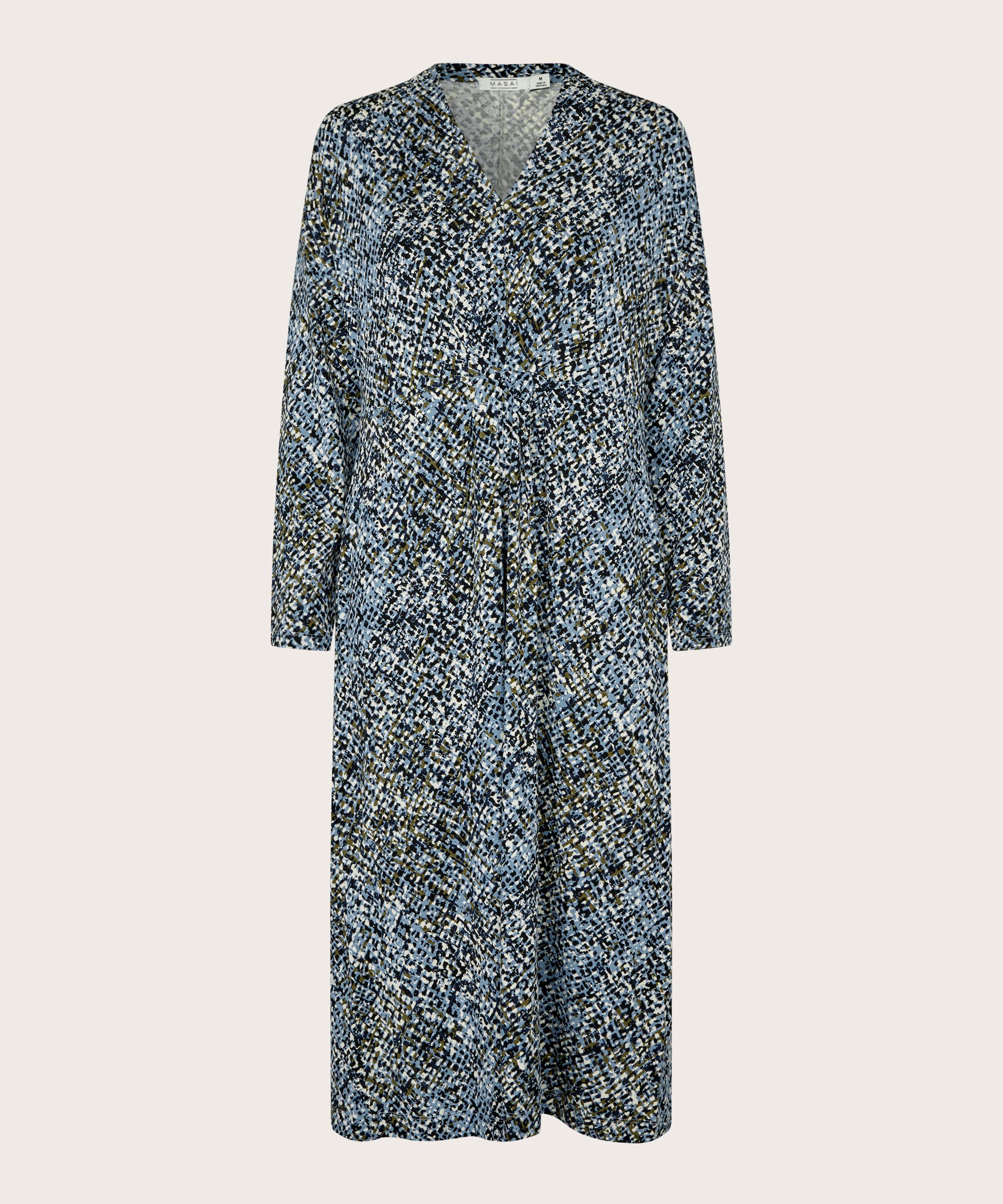 robe en jersey à motifs avec poches fendues et col en V, Proven Blue