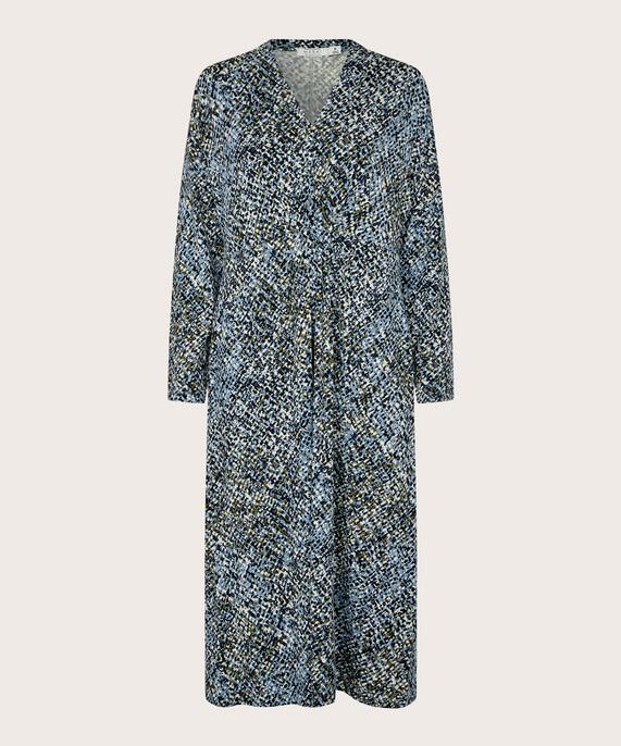 robe en jersey à motifs avec poches fendues et col en V, Proven Blue
