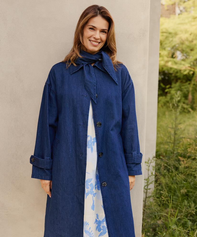 manteau en jean avec ceinture et écharpe amovibles, Dark Denim