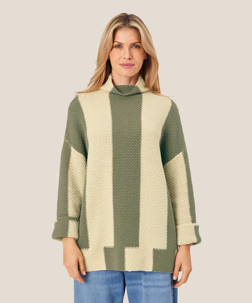 pull en maille à col montant et manches larges, D. Lichen Green