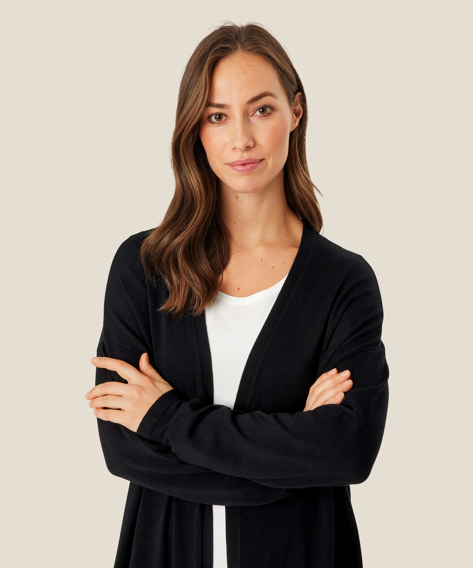 Cardigan En Fine Maille Coupe Droite, Black