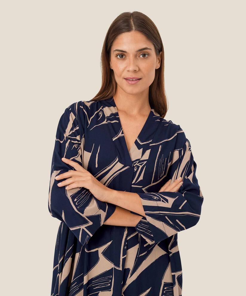 robe en viscose avec col en V et manches 3/4, Navy Blazer