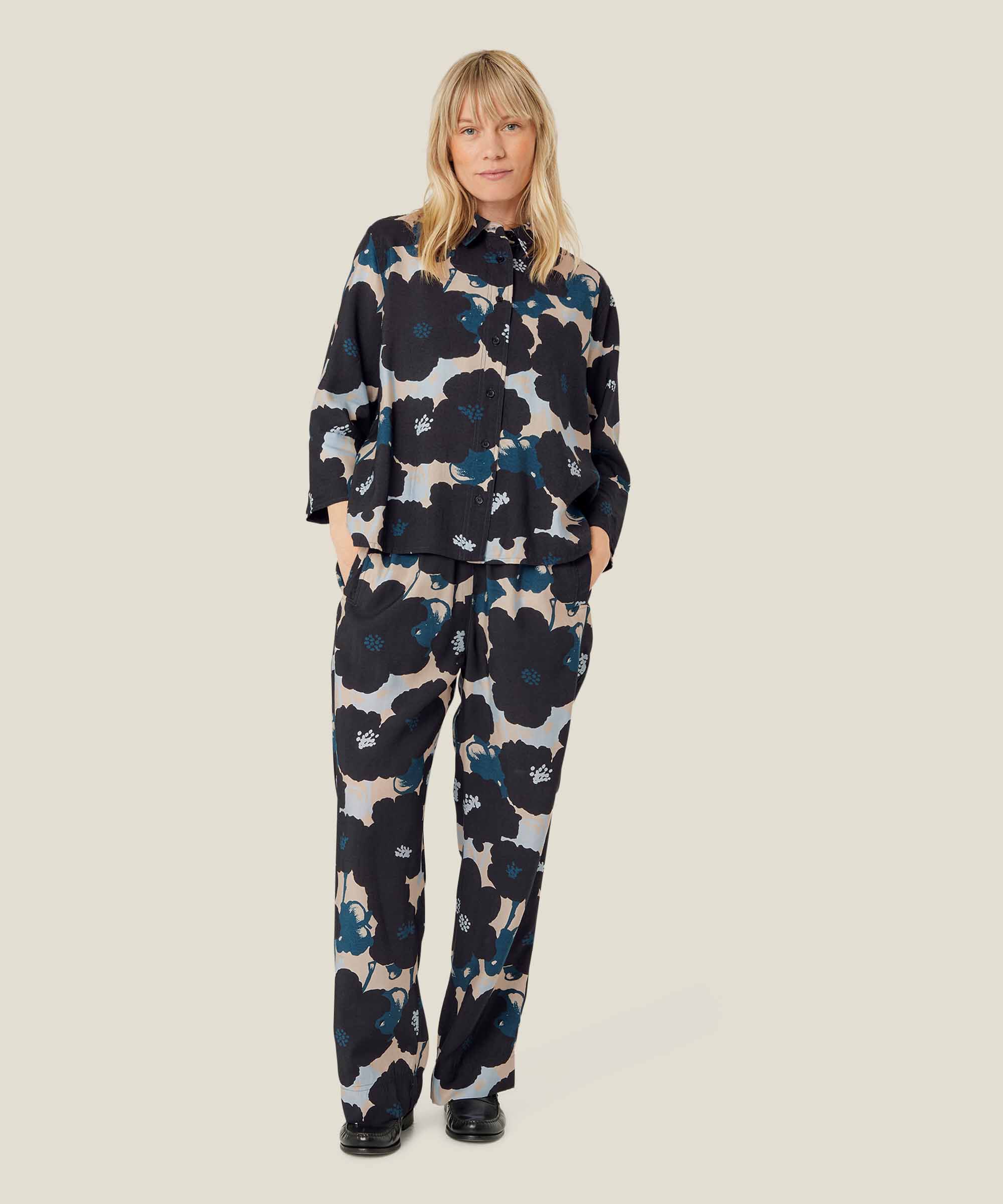 chemise en coton fleuri à manches 3/4, Moonlit Ocean