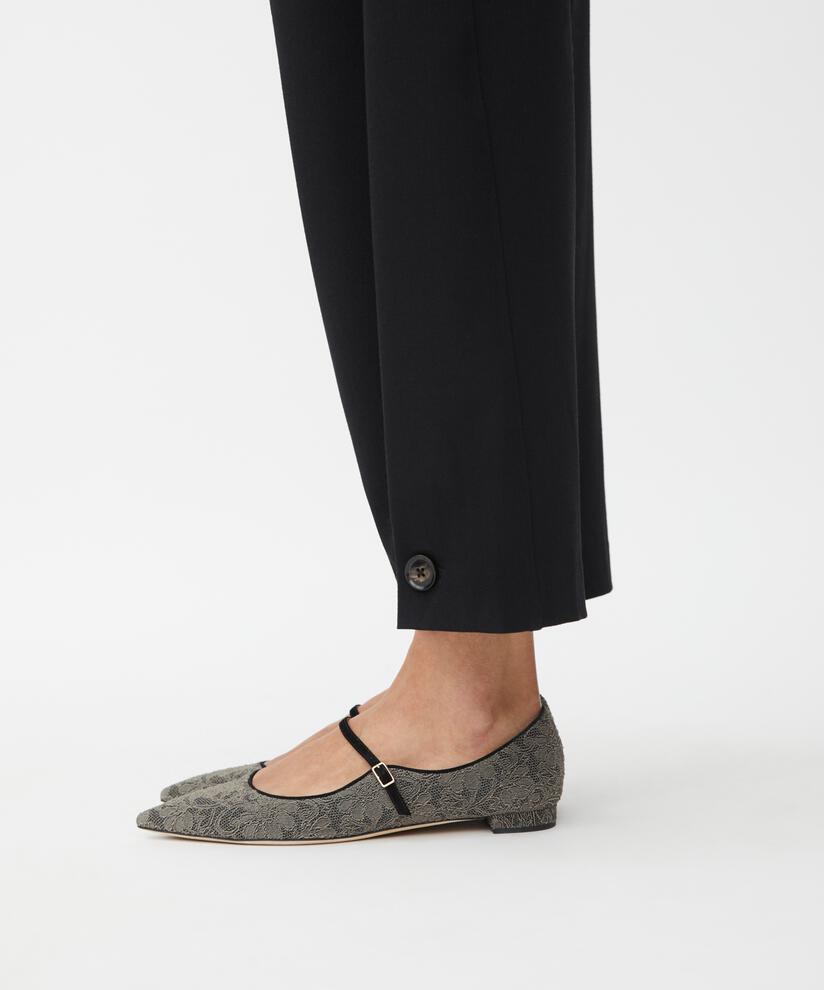 Pantalon Tissé Avec Stretch Et Bouton Sur La Jambe, Black