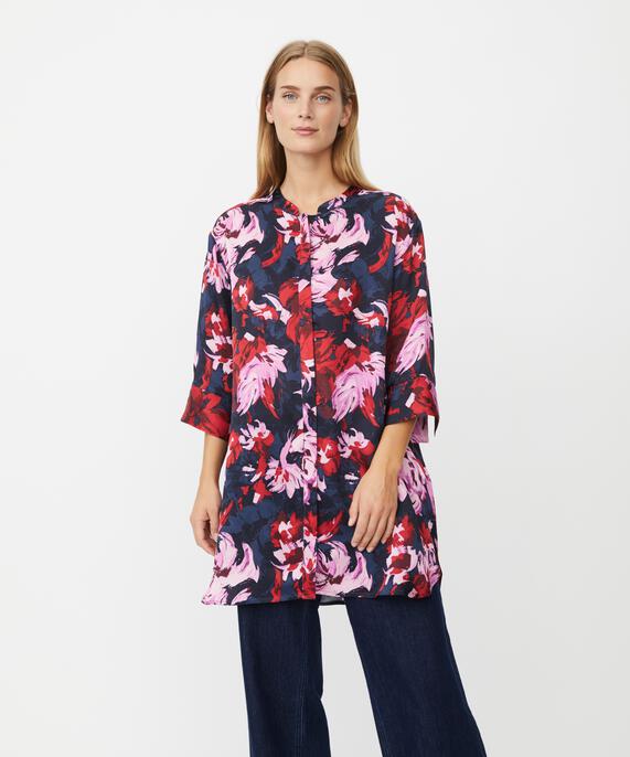 Chemise En Viscose Imprimée Avec Fente Latérale, Scarlet Sage