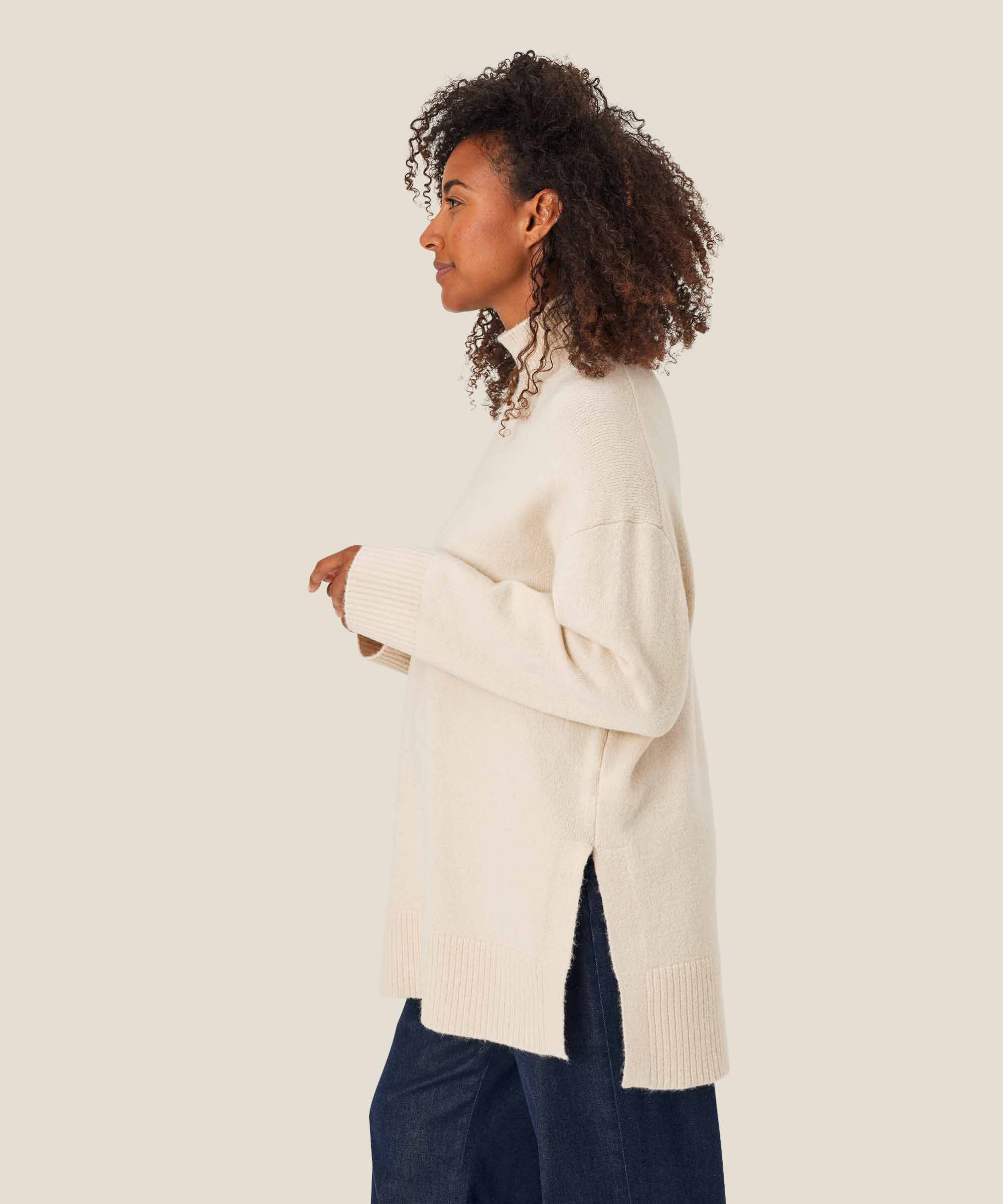 pull avec col roulé et fente latérale, Whitecap