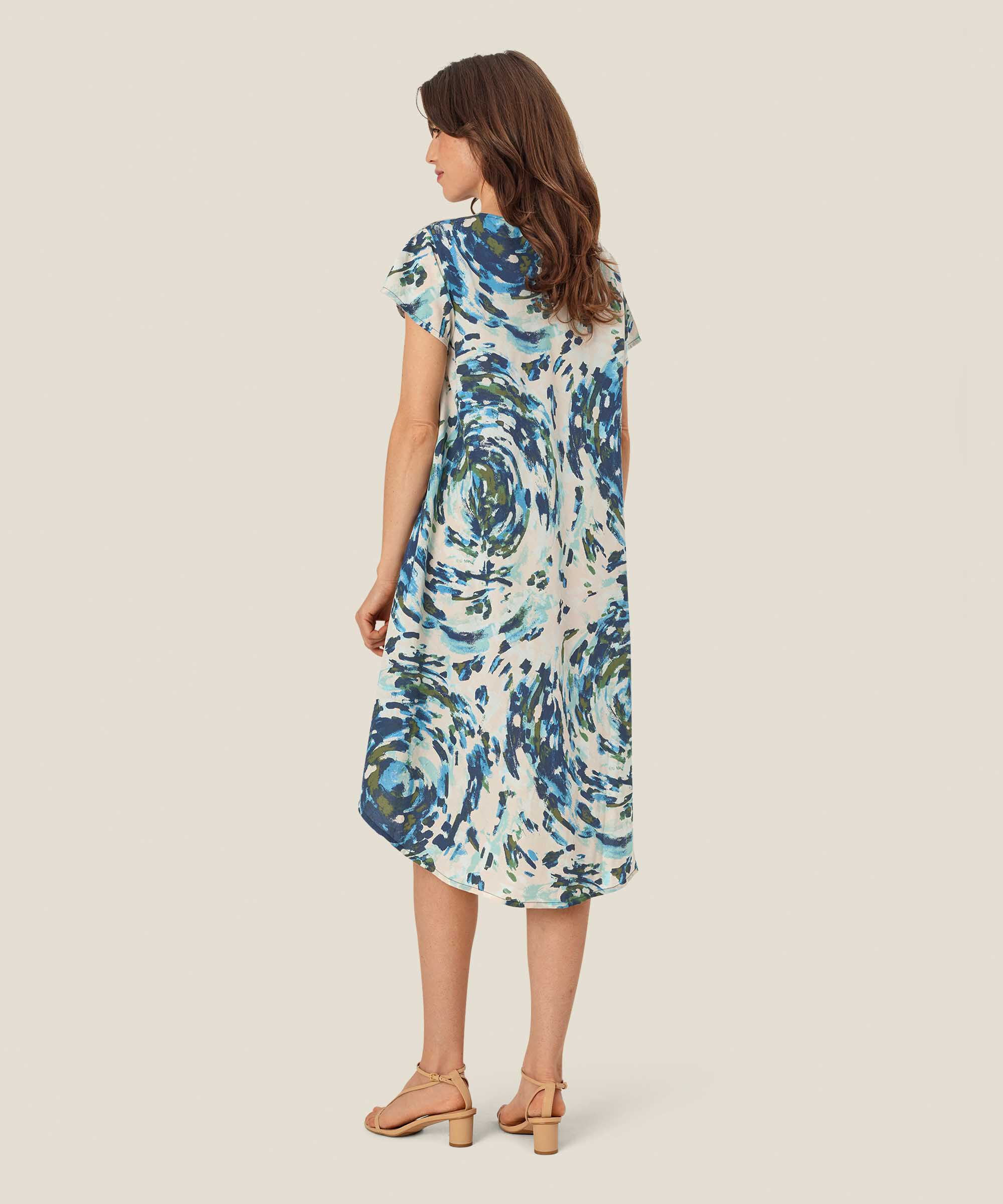 Robe En Viscose Imprimée À Col V, Cendre Blue