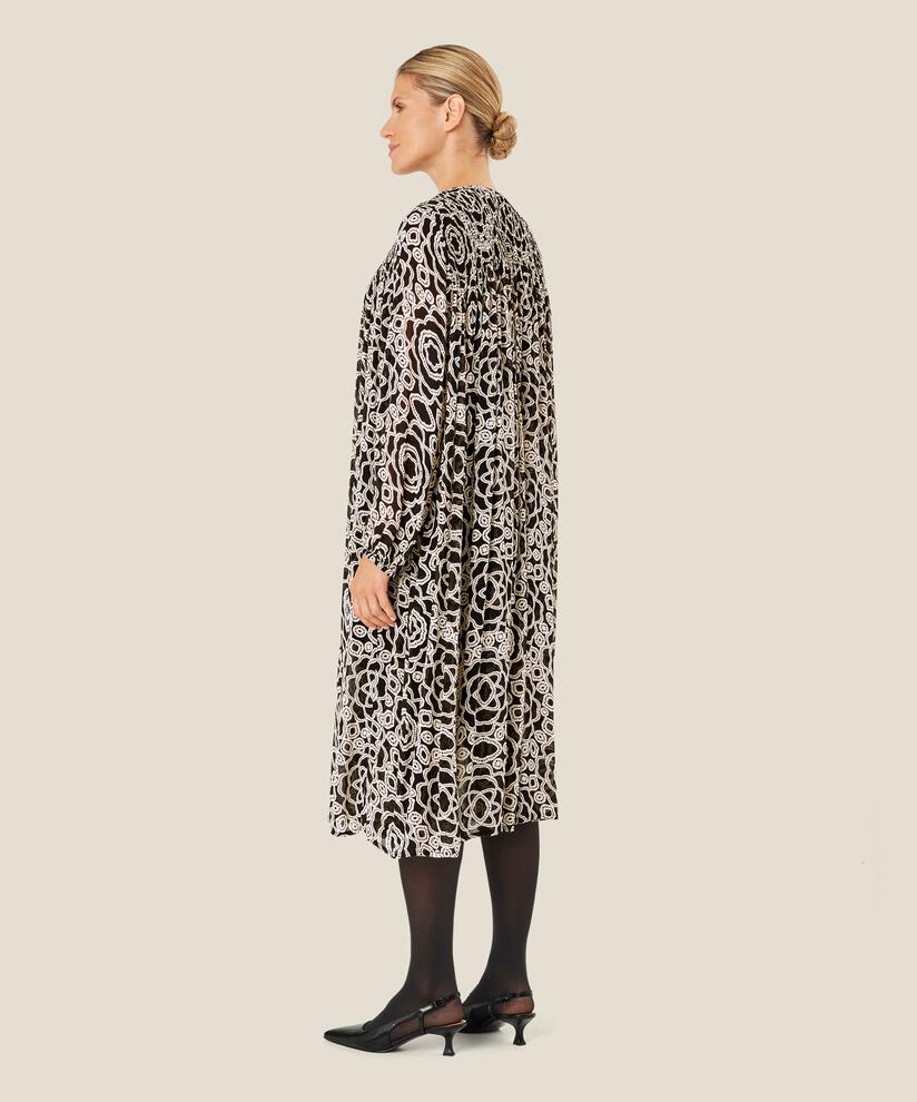 robe en viscose avec détails smockés, Black