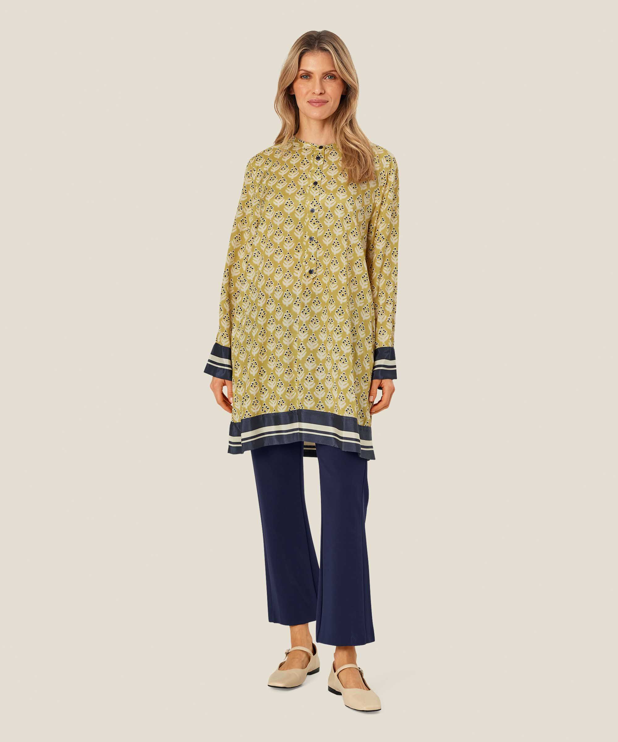 tunique en viscose à manches longues avec patte de boutonnage, Burnish Gold