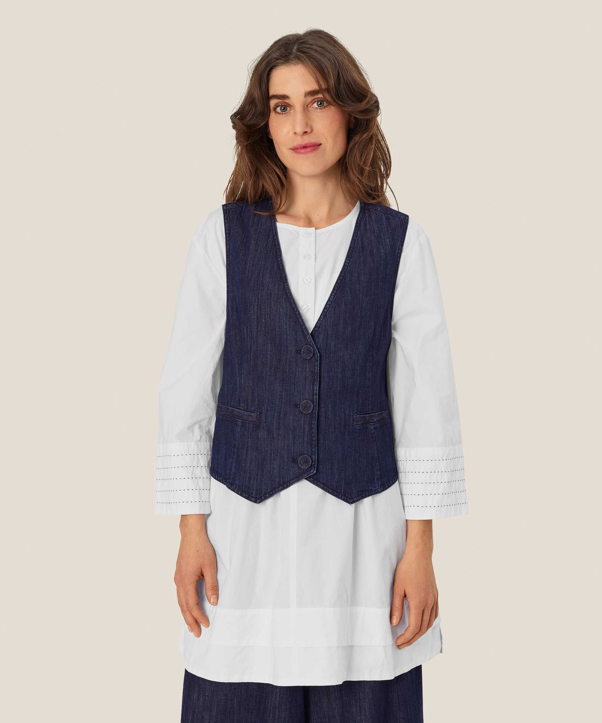 gilet classique en denim doux, Dark Denim