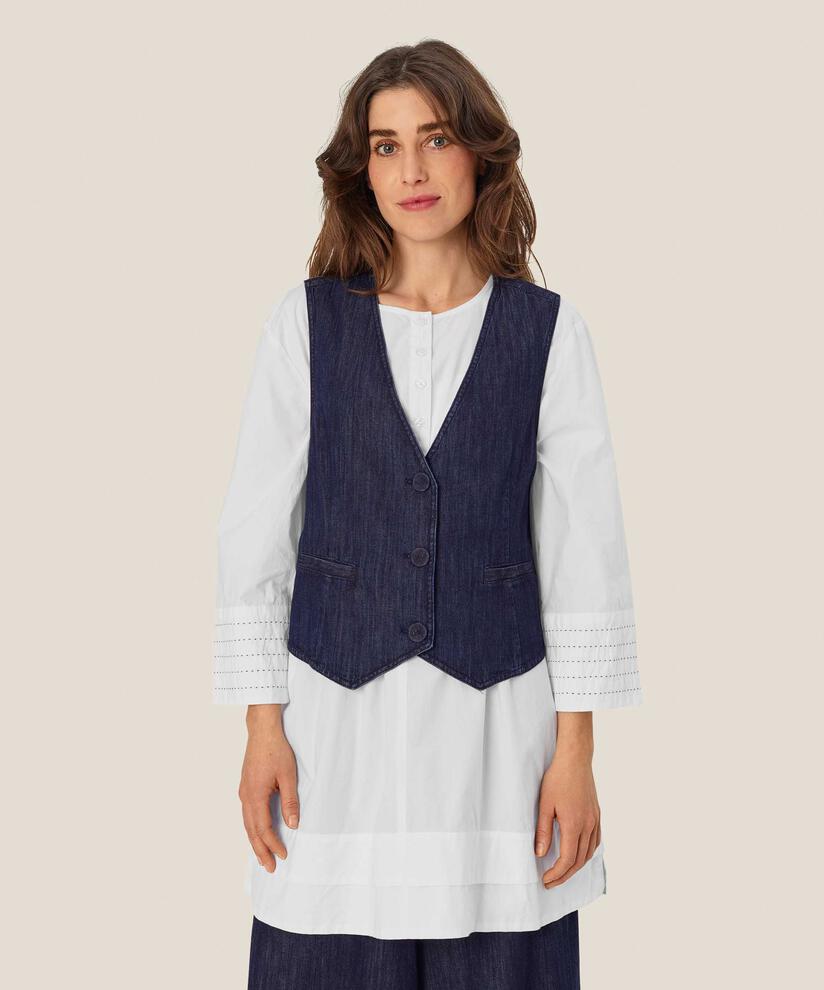 gilet classique en denim doux, Dark Denim