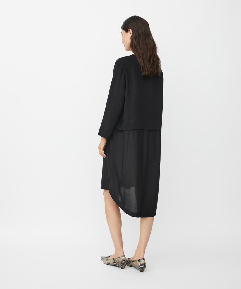Robe avec corsage bouclé et jupe en viscose, Black