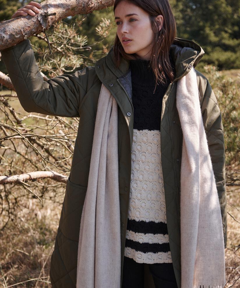 grande écharpe en laine à franges, L beige mel