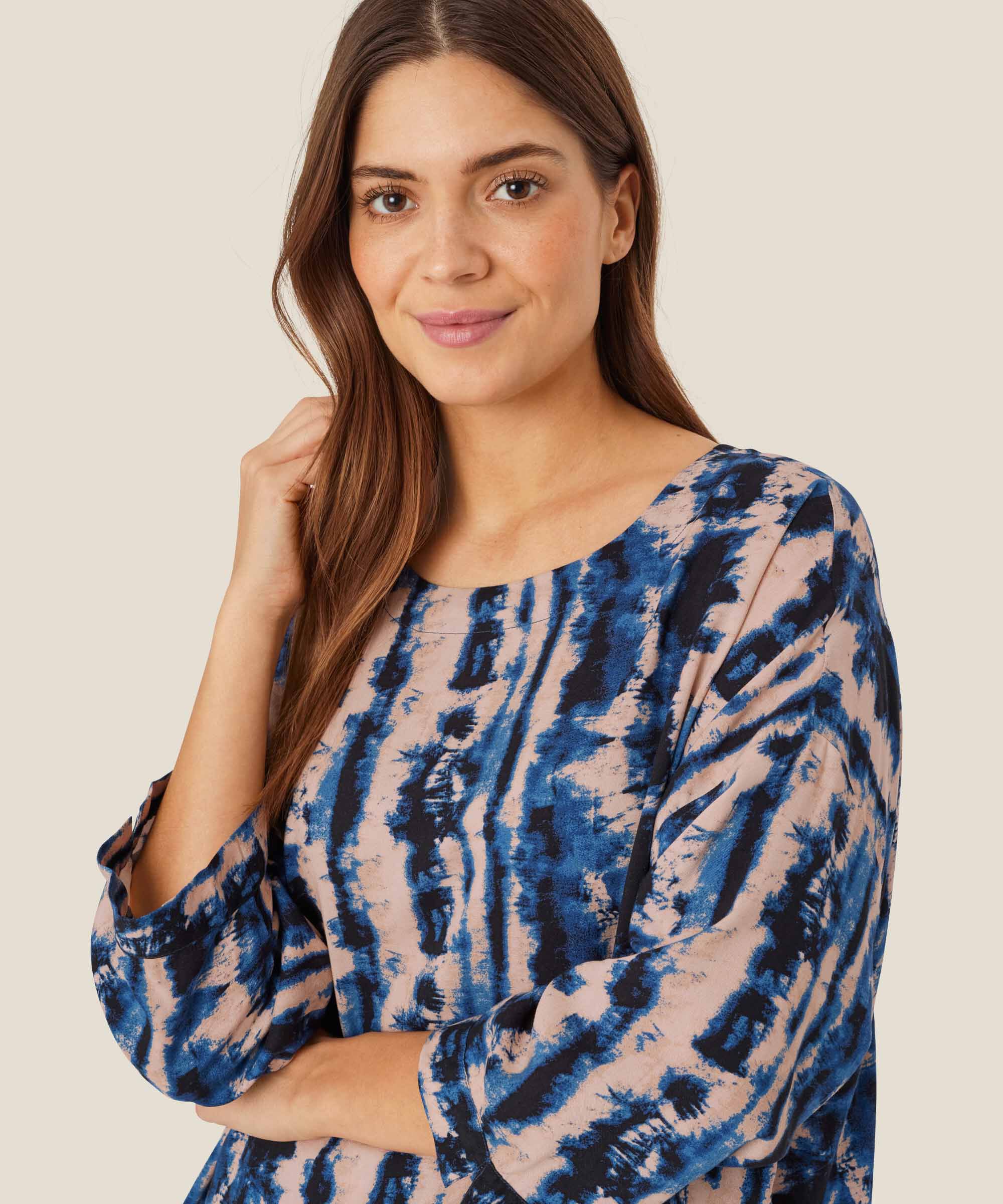 Blouse En Viscose À Manches 3/4, Navy Peony