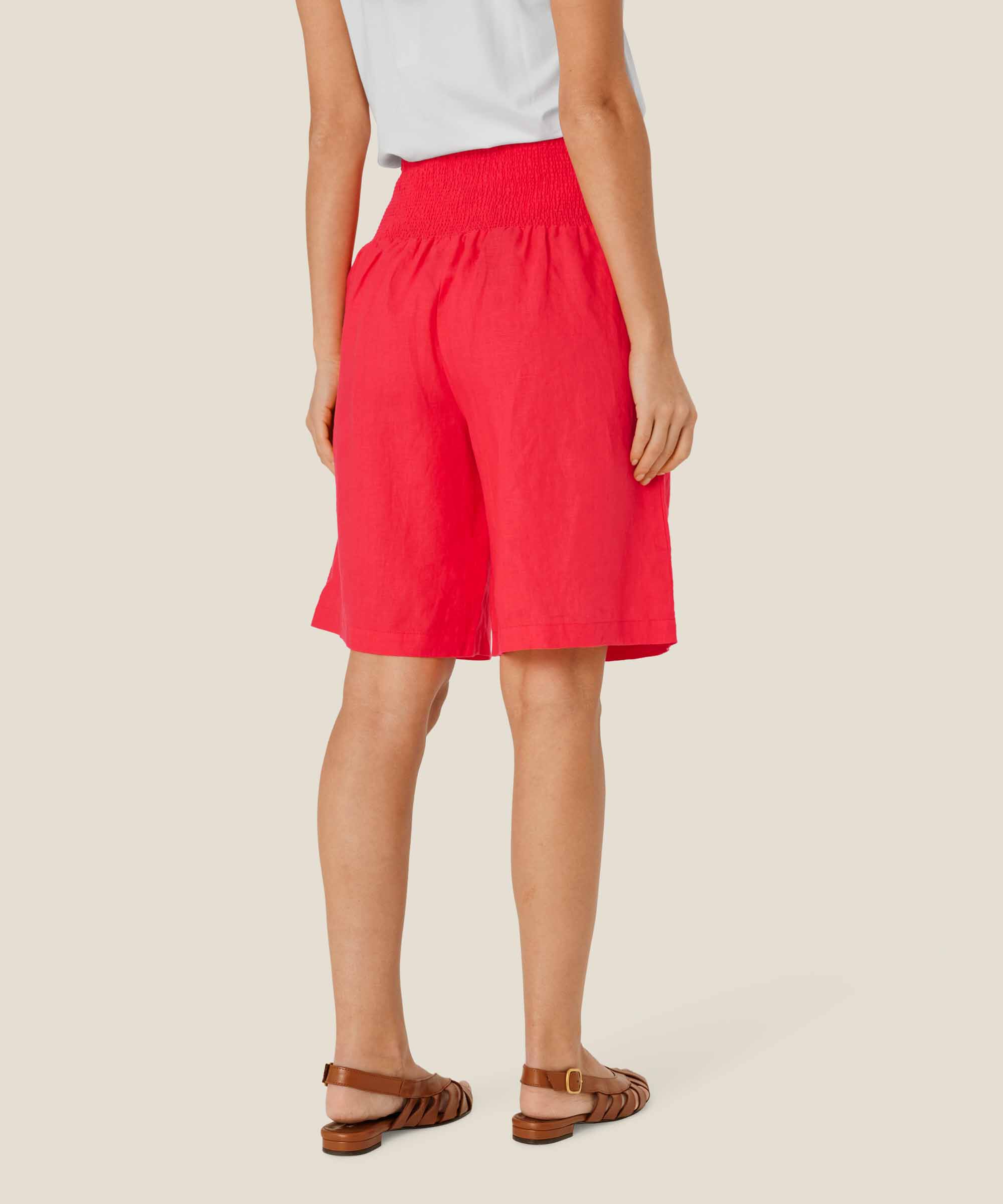 Short En Lin Avec Élastique Smocké Au Dos, Hibiscus