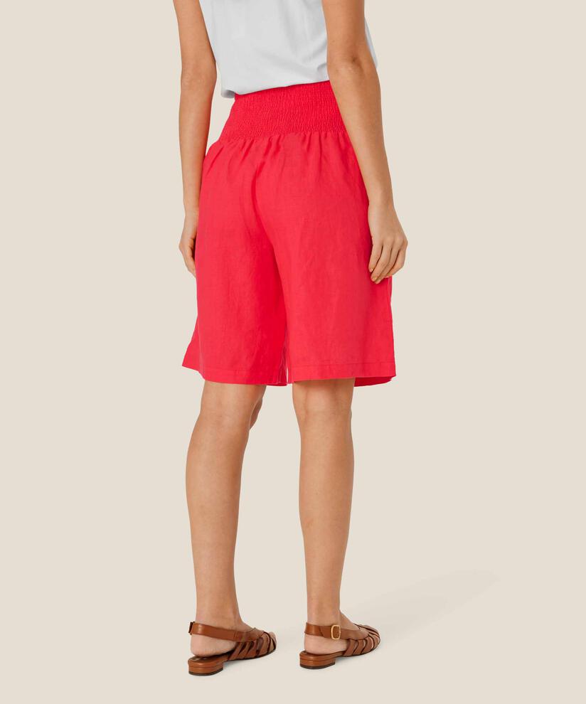 Short En Lin Avec Élastique Smocké Au Dos, Hibiscus