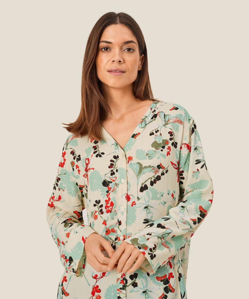 chemise en viscose fleurie avec détail smocké au dos, Frosty Green