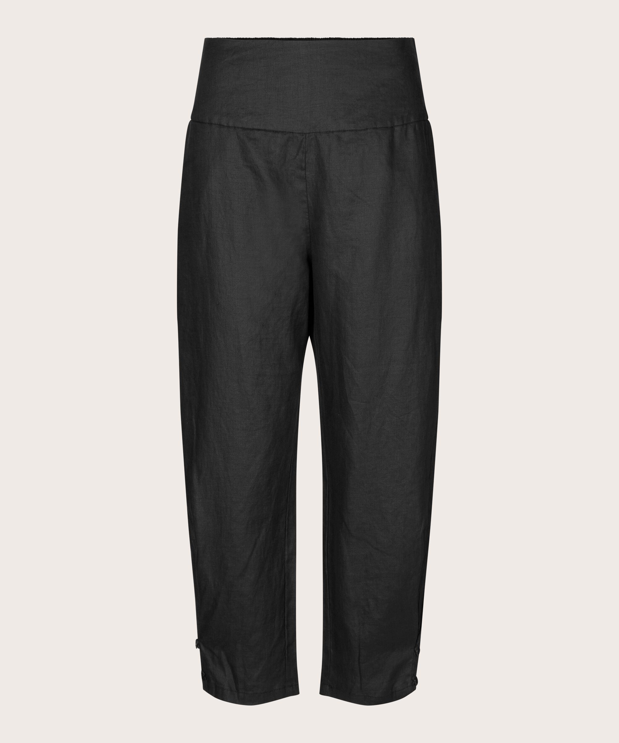 pantalon en lin avec large élastique smocké au dos et détail boutonné, Black