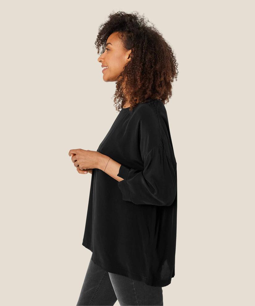 Blouse En Viscose À Manches 3/4, Black