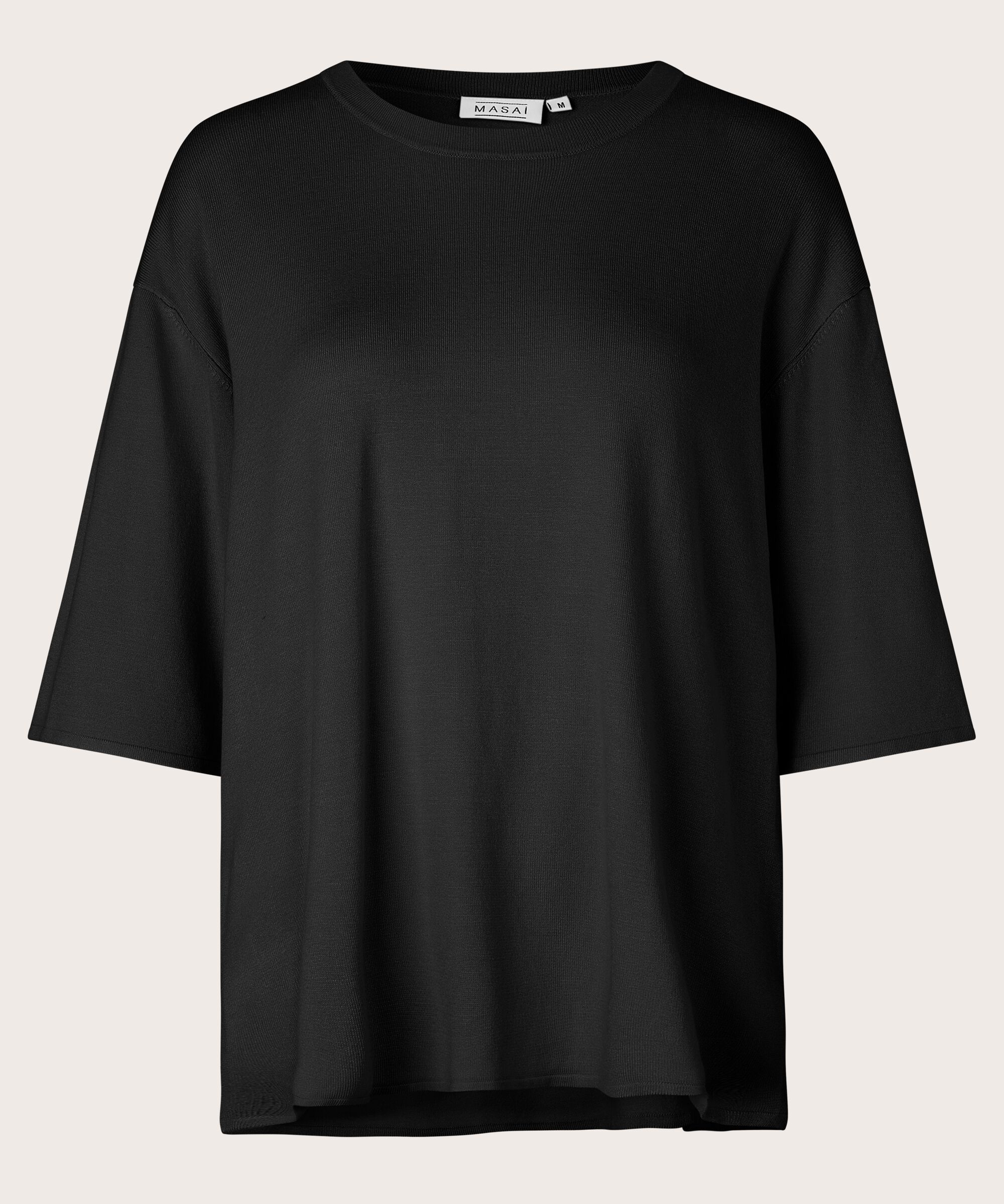 top en maille à manches courtes, Black