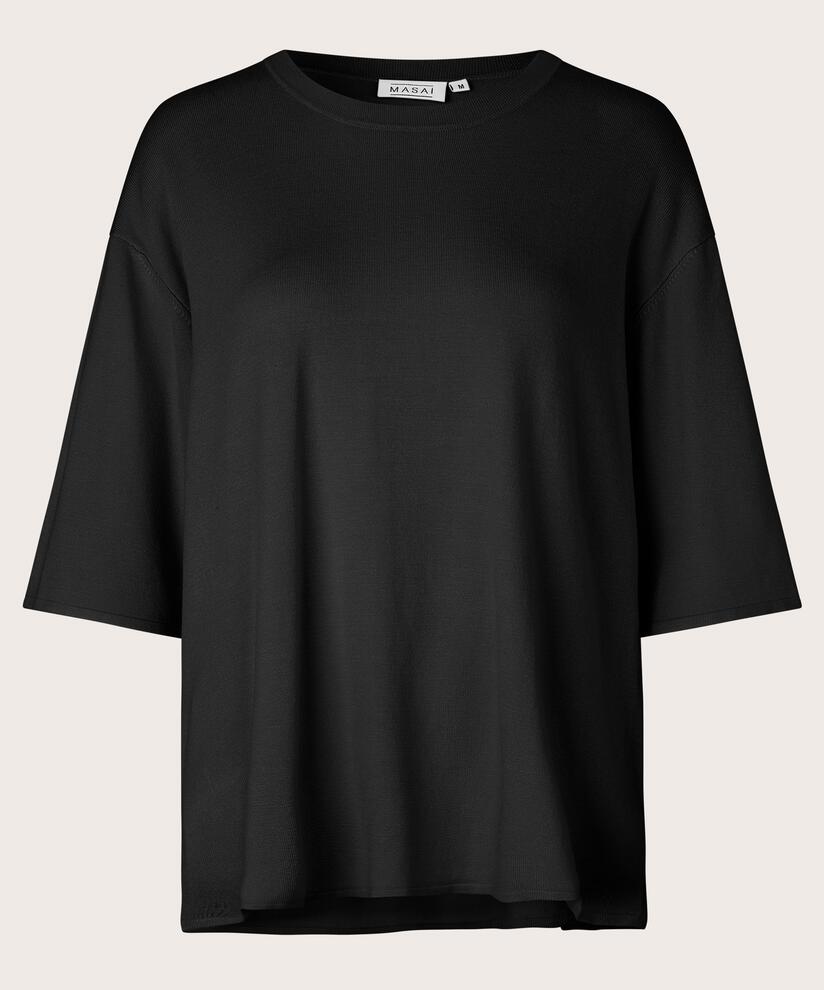 top en maille à manches courtes, Black