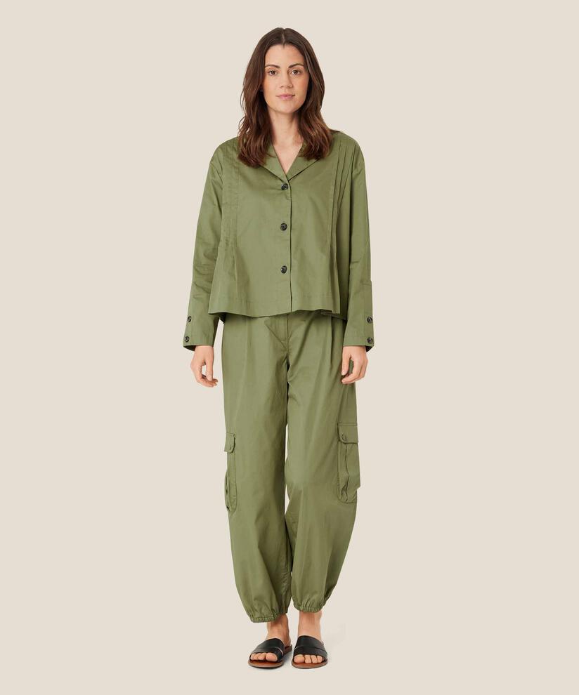 veste chemise en coton avec drapés, Loden Green