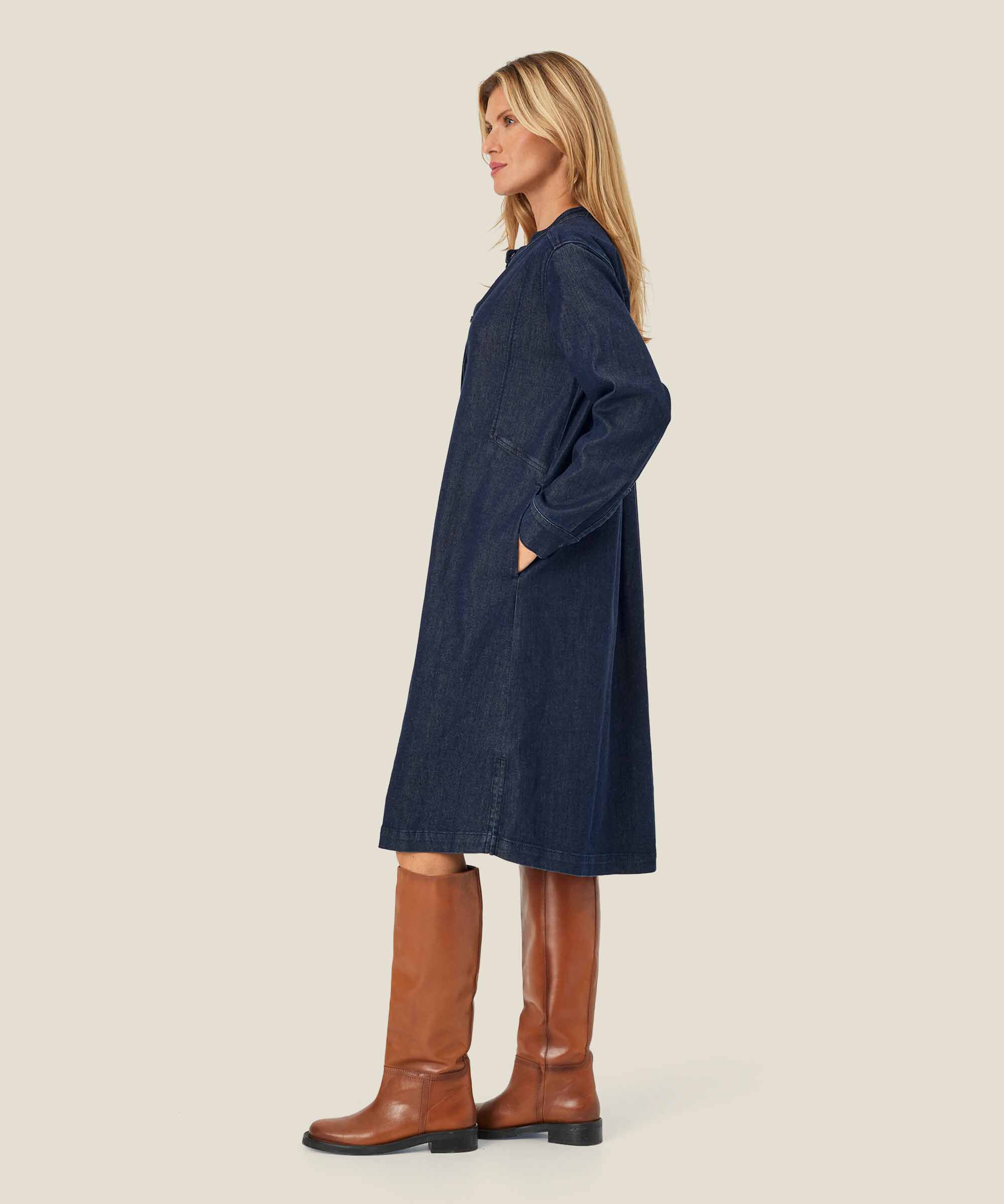 robe en jean avec patte de boutonnage cachée, Dark Denim